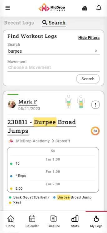 View & Search Your Past Workout Logs