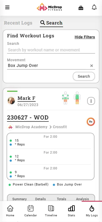 View & Search Your Past Workout Logs
