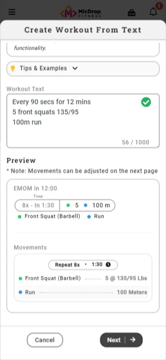 Build Workouts Manually or Create Them From Text