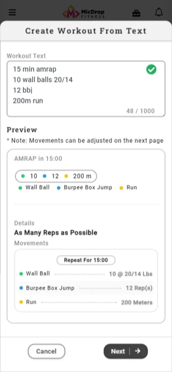 Build Workouts Manually or Create Them From Text