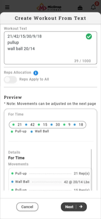 Build Workouts Manually or Create Them From Text