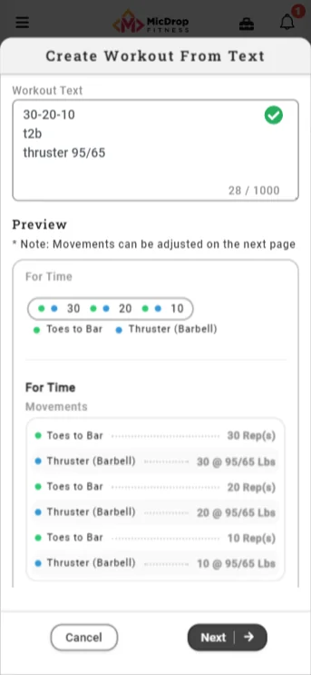 Build Workouts Manually or Create Them From Text